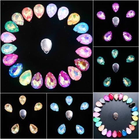 Water drop shape Silver claw settings 7x10 10x14 13x18mm jelly candy & AB colors glass Crystal Sew on rhinestone garment diy ► Photo 1/6