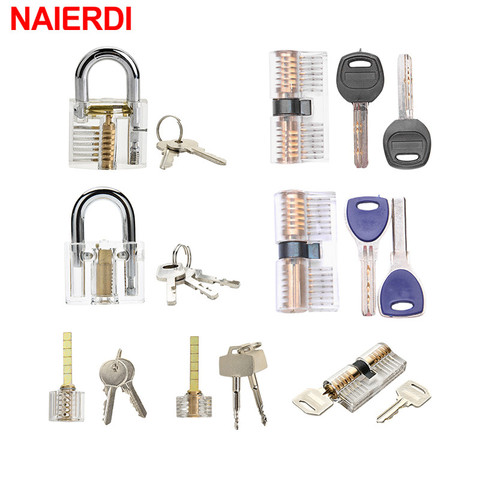 NAIERDI 7PCS/Set Combination Practice Padlock Transparent Locks Locksmith Training Tools Visible Lock Pick Sets Practicing Skill ► Photo 1/6