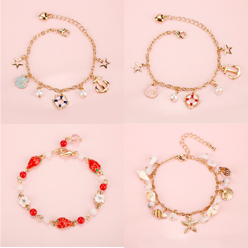 The new flower bracelet with pink cherry blossom green pearl small pure and  fresh and heartly sweet bracelet