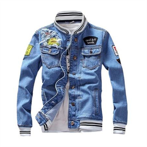 Male Streetwear Men Loose Jean Coats Zipper 2022 New Fashion Mens Denim Jacket Spring Casual Slim Fit Stand Collar Pilot Jackets ► Photo 1/6