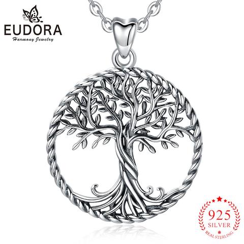 EUDORA Real 925 Sterling Silver twins tree of life tree Pendant Necklace charm with oxidize silver Vintage trees Jewelry CYD487 ► Photo 1/6