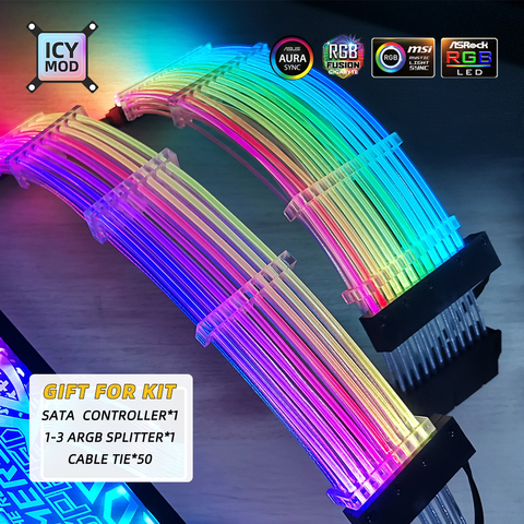 A-RGB GPU Extension Cable 8PIN Lighting Cable 8+8 Strimer Wire 24PIN VGA 8+8+8 Extension RGB Motherboard Extender PC MOD 5V3PIN ► Photo 1/6