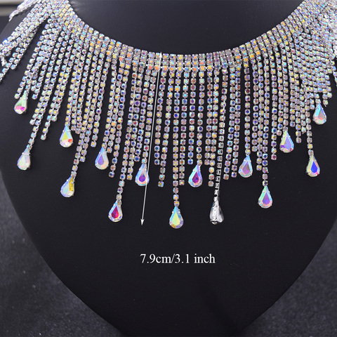 Hot sale 1yard good quanlity sew on crystal AB rhinestone glass fringe trimming silver plating tassel appliques for women DIY ► Photo 1/6