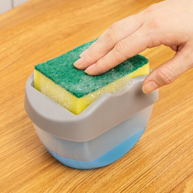 Manual Press Soap Dispenser With Sponge Box Double Layer Scrubber Holder 2 in 1 
