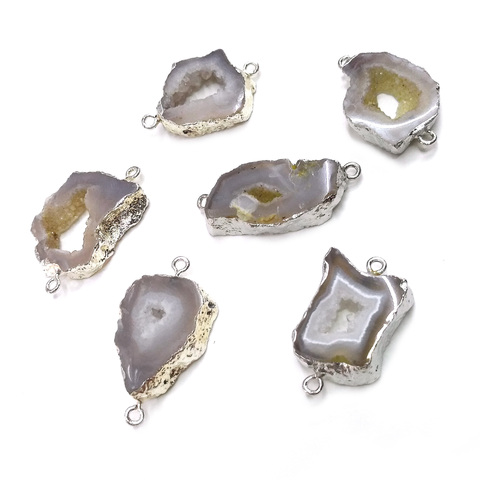 Natural Stone slice Agates Pendants Double hole connector for Jewelry Making DIY Necklaces Accessorie Size 20x35mm-15x40mm ► Photo 1/5