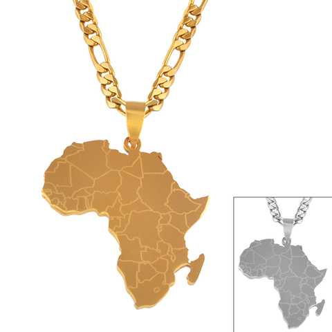 Anniyo Hip-hop Style Africa Map Pendant Necklaces Gold Color Jewelry For Women Men African Maps Jewellery Gifts #043821 ► Photo 1/6