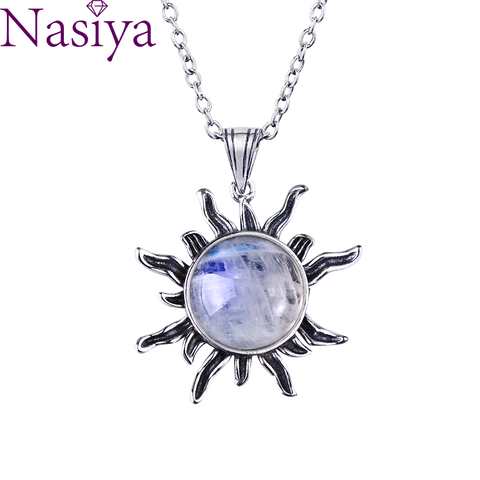 Natural Moonstone S925 Sterling Silver Jewelry Pendants Necklaces for Women Men Sun Geometric Shape Vintage Woman Pendants ► Photo 1/6