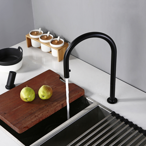 Swivel Kitchen Faucet Brass Material Kitchen Alba Matt Black Pull Down Head Sink Faucet Pull Out Black Spray Kitchen Sink Tap ► Photo 1/6