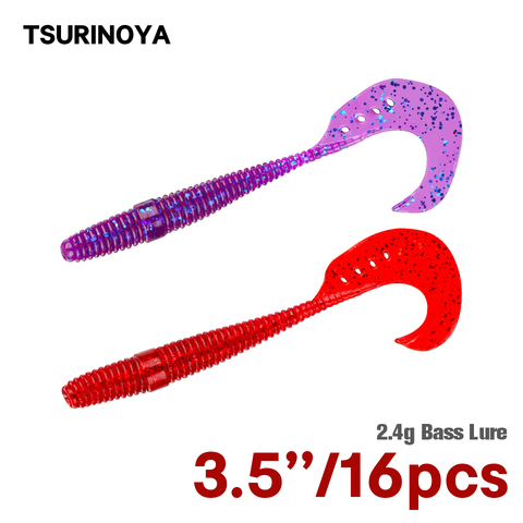 TSURINOYA 3.5in 16pcs Grub Soft Fishing Lure 2.4g Bass Lure Jig Head Tackle Grub Worm Soft Baits Crankbait ► Photo 1/6