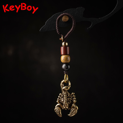 Brass Scorpion Car Keychain Pendants Retro Handmade Woven Lanyard Rope Motorcycle Key Chain Hanging Jewelry Luxury Brand Pendant ► Photo 1/6