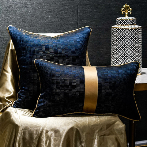 Luxury Blue gold cushions car pillow Decorative cushion Simple cushion cover office Nordic Jacquard ► Photo 1/5