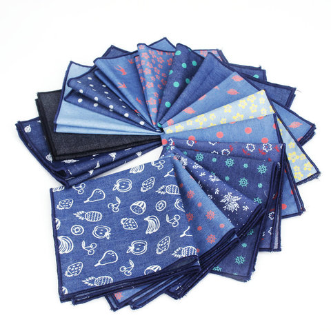 Solid Color Denim Cotton Handkerchiefs Navy Flower Dot Print Pocket Square Mens Casual Pockets Handkerchief Towels Wedding Hanky ► Photo 1/6