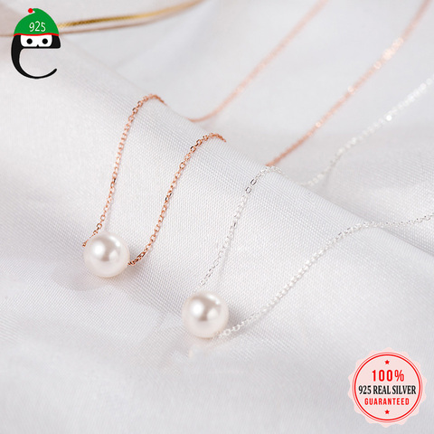 ElfoPlataS Minimalist 925 Sterling Silver Fashion Sweet 9mm Pearl Pendant Necklace For Women Party 925 Necklace Jewelry YQ193 ► Photo 1/6