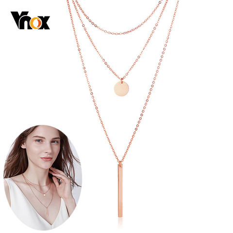 Vnox Women Trendy 3 in 1 Layered Choker Necklaces Stainless Steel Coin Vertical Bar Pendant  Birthday Party Gifts Jewelry ► Photo 1/6