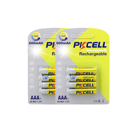 8PC/2card PKCELL 1.2V  NIMH AAA Rechargeable Batteries Battery 600mAh 1.2V 3A AAA Ni-MH battery Over 1000times Cycles ► Photo 1/5