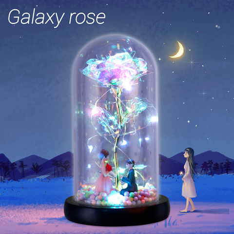 2022 New Wishing Girl Galaxy Rose In Flask LED Flashing Flowers In Glass Dome for Wedding Decoration Valentine's Day Gift ► Photo 1/6