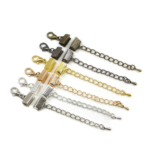 10pcs/lot Ribbon Leather Cord End Fastener Clasps With Chains Lobster Clasps Connectors For Bracelet Diy Jewelry Making Findings ► Photo 1/6