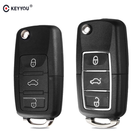 KEYYOU Flip Folding Car Key Shell For Volkswagen Vw Jetta Golf Passat B5 B6 Beetle Polo Bora Caddy MK5 Skoda 3Button Remote Case ► Photo 1/6