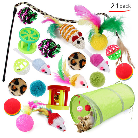 21Pcs Cat Toys Kit Collapsible Tunnel Cat toy Fun Channel Feather Balls Mice Shape Pet Kitten Dog Cat Interactive Play Supplies ► Photo 1/6