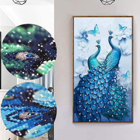 QIANZEHUI,DIY Special Shaped Diamond Embroidery,European style living room peacock Full Diamond painting cross stitch decoration ► Photo 1/6