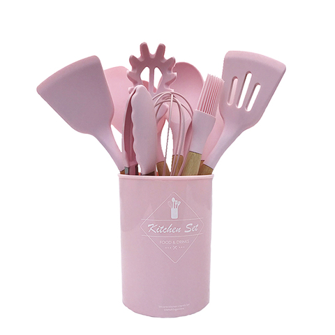 12Pcs Pink Silicone Utensils Set Non-Stick Cookware Spatula Ladle Egg  Beaters Shovel Cooking Kitchenware Tool Kitchen Gadget - AliExpress