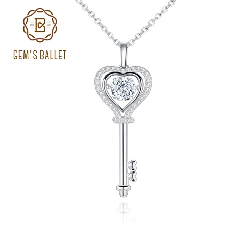 GEM'S BALLET 925 Sterling Silver Moissanite Jewelry for Women 1.0Ct D Color Moissanite Diamond Heart Key Pendant Necklace ► Photo 1/6