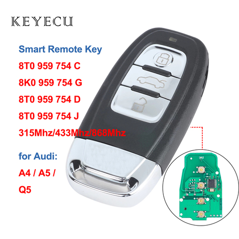 Keyecu Smart Remote Auto Car Key For Audi A4 S4 RS4 A5 S5 RS5 Q5 A7 A8 8T0 959 754 C 8K0 959 754 G 8T0 959 754 J 8T0 959 754 D ► Photo 1/6