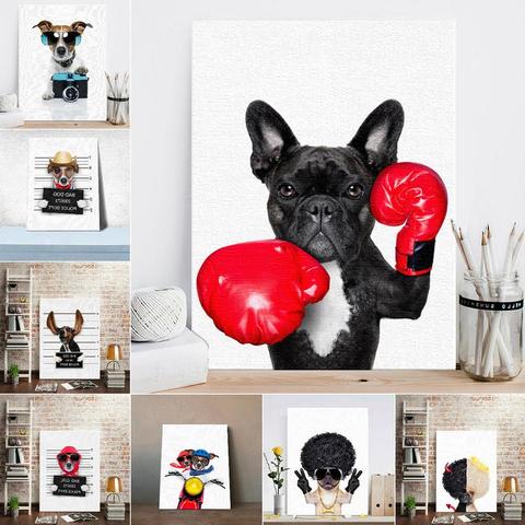 Nordic Style Boxing Dog Canvas No Frame Art Print Painting Poster Funny Cartoon Animal Wall Pictures For Kids Room Decoration ► Photo 1/6