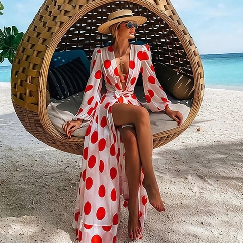 Leaves Print Bikini Beach Cover up Tunics for Beach Long Kaftan Bikini Cover up Robe de Plage Sarong Beach Swimsuit cover-ups ► Photo 1/6