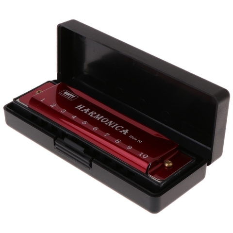 10 Holes Key of C Blues Harmonica Musical Instrument Educational Toy with Case H4GF ► Photo 1/6