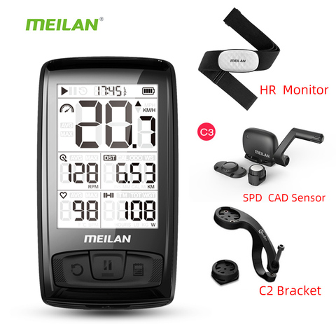 Wireless Bicycle Speedometer Meilan M4 and S1 Taillights Tachometer Heart Rate Monitor cadence Speed Sensor Waterproof Stopwatch ► Photo 1/6
