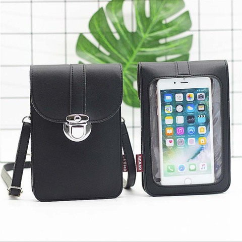 SUBIN Leather Cell Phone Bag Touch screen Shoulder Pocket Wallet Pouch Case Neck Strap with back Hyaline membrane ► Photo 1/6
