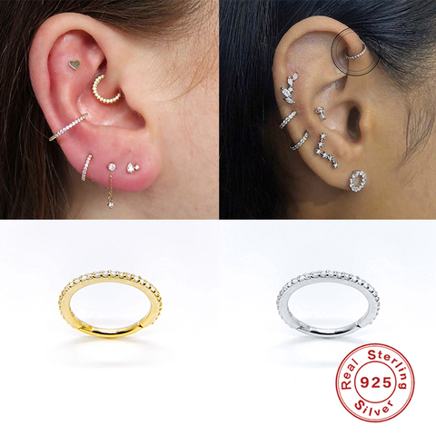 2022 Woman Earrings 925 Sterling Silver Huggies Pendientes Bling Crystal Cartilage Hoop Earring Ear Bone Earlobe Piercing Buckle ► Photo 1/6