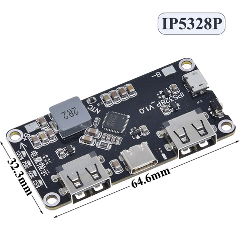 IP5328P Dual USB 18650 Battery Charger treasure Tpye-c 3.7V to 5V 9V 12V Step up Fast Quick Charger Circuit Board QC2.0 QC3.0 ► Photo 1/1