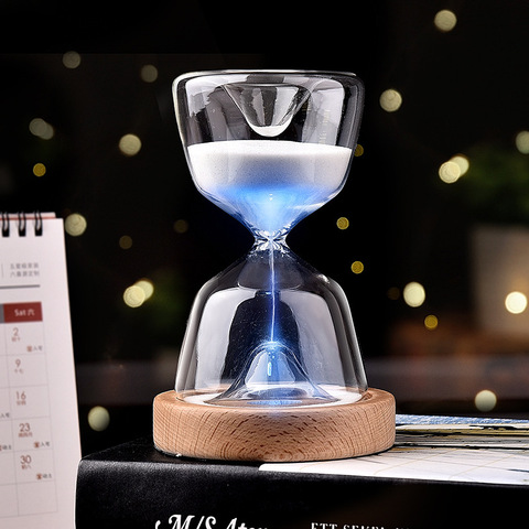 Luminous Remote Control Glass Hourglass 15 Minutes Time Timer Free Customized Laser Lettering Wood Bottom Night Light Sandglass ► Photo 1/6