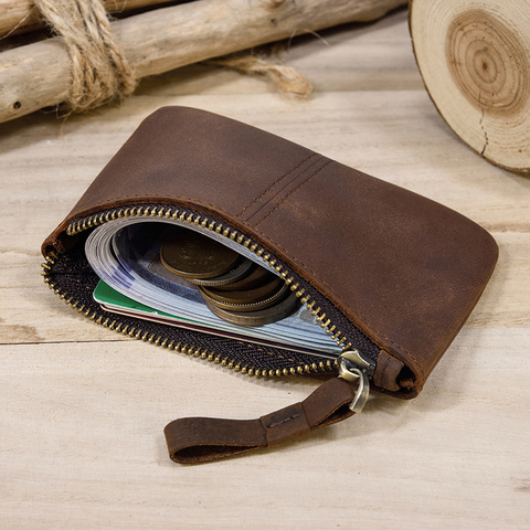 Men's Genuine Leather Zipper Coin Wallet Wowen natural Leather Mini Short Purse Card Holder Change Purse For Man Clutch Wallets ► Photo 1/6