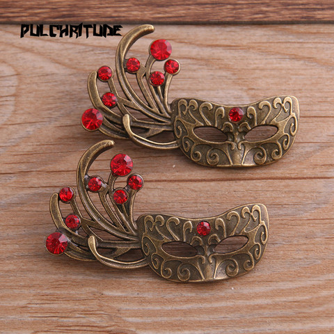   2pcs 27*55mm Antique Bronze Fox Mask Red Brick Punk Toothed Brooch Charms Pendant For Women ► Photo 1/2