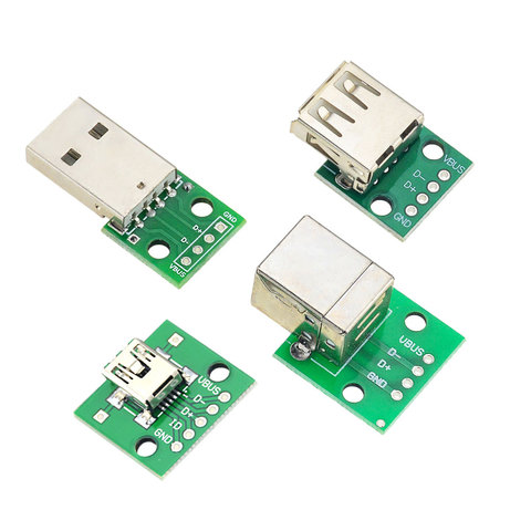 Micro Mini USB USB A Male USB 2.0 A Female USB B Connector Interface to 2.54mm DIP PCB Converter Adapter Breakout Board ► Photo 1/6