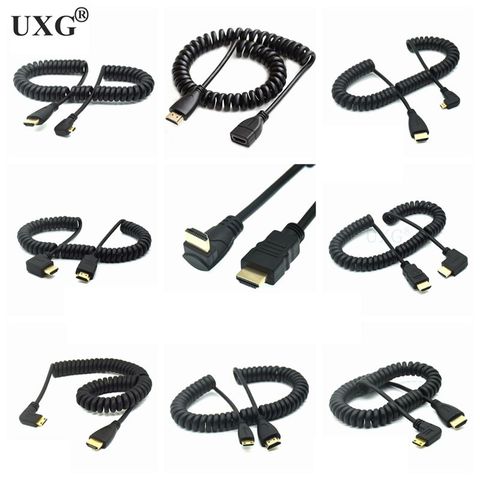 90 Degree Right Down Up Left Angled Type Mini Micro HD-Male To Male Stretch Spring Curl Flexible DSLR Cable 50cm HDMI-compatible ► Photo 1/6