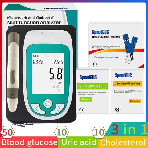 3in1 MultiFunction Analyzer blood glucose meter Test Cholesterol&Uric acid Diabetes tester Gout Device with Test Strips &Lancet ► Photo 1/6