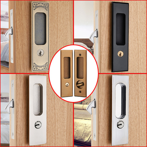 5 Styles Sliding Door Lock Interior Bathroom and Lavatory Lock Hook Invisible Move Door Lockset with Keys ► Photo 1/6