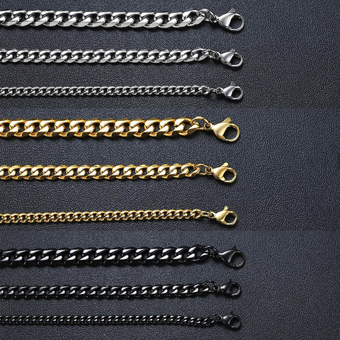 Vnox Men Simple 3-11mm Stainless Steel Cuban Link Chain Necklaces for Male Jewelry Solid Gold Black Tone Gifts Miami Curb Chain ► Photo 1/6