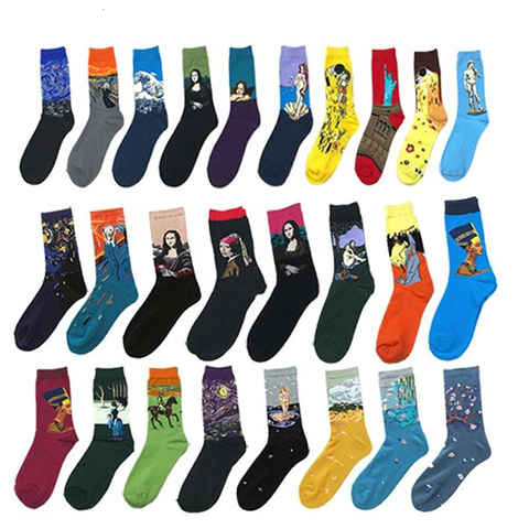 Novelty 1 Pair Men Socks New 2022 Winter Starry Night Art World Famous Oil Painting Cotton Socks Funny Novelty Happy Socks ► Photo 1/6