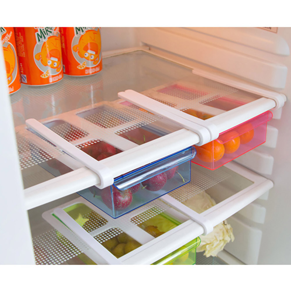 Slide Kitchen Fridge Freezer Space Saver Organizer Storage Rack Shelf Holder Box 