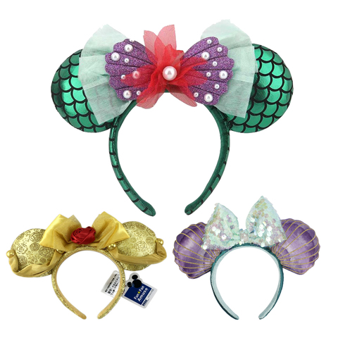 Big Bows Mermaid princess Minnie Ears Headband Sequin Bows EARS COSTUME Headband Cosplay Plush Adult/Kids Headband Gift ► Photo 1/6