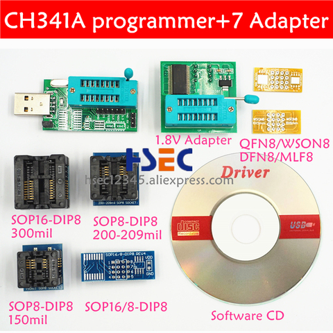 CH341A 24 25 USB Programmer WSNO8 sop8 sop16 soic8 test clip 1.8V adapter socket mx25l6405 mx25l6405d w25q64 eeprom programmer ► Photo 1/6