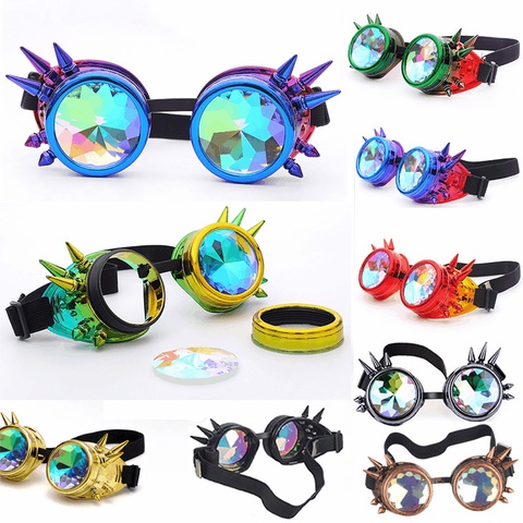 Hotselling Kaleidoscope Rainbow Glasses Crystal Lenses Men Women Rivet Steampunk Goggles Cosplay Vintage Gothic Eyewear ► Photo 1/6