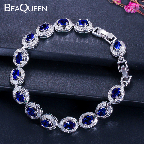 BeaQueen Famous Brand Dark Blue CZ Crystal Women Jewelry Fashion Oval Cut Cubic Zirconia Stone Tennis Bracelets Bangles B014 ► Photo 1/6