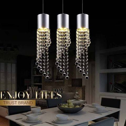 5W Led Lamp Modern Crystal Pendant Light Fixtures Kitchen Dining Room Shop Silver Metal 3 Lights Home Rope Lighting 110-220V ► Photo 1/6