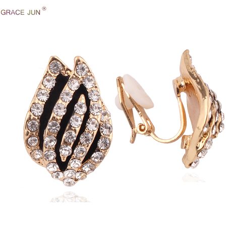 GRACE JUN New Arrival Gold Black Color Flame Shape Clip on Earrings Without Pierced for Women No Ear Hole Earrings ► Photo 1/6